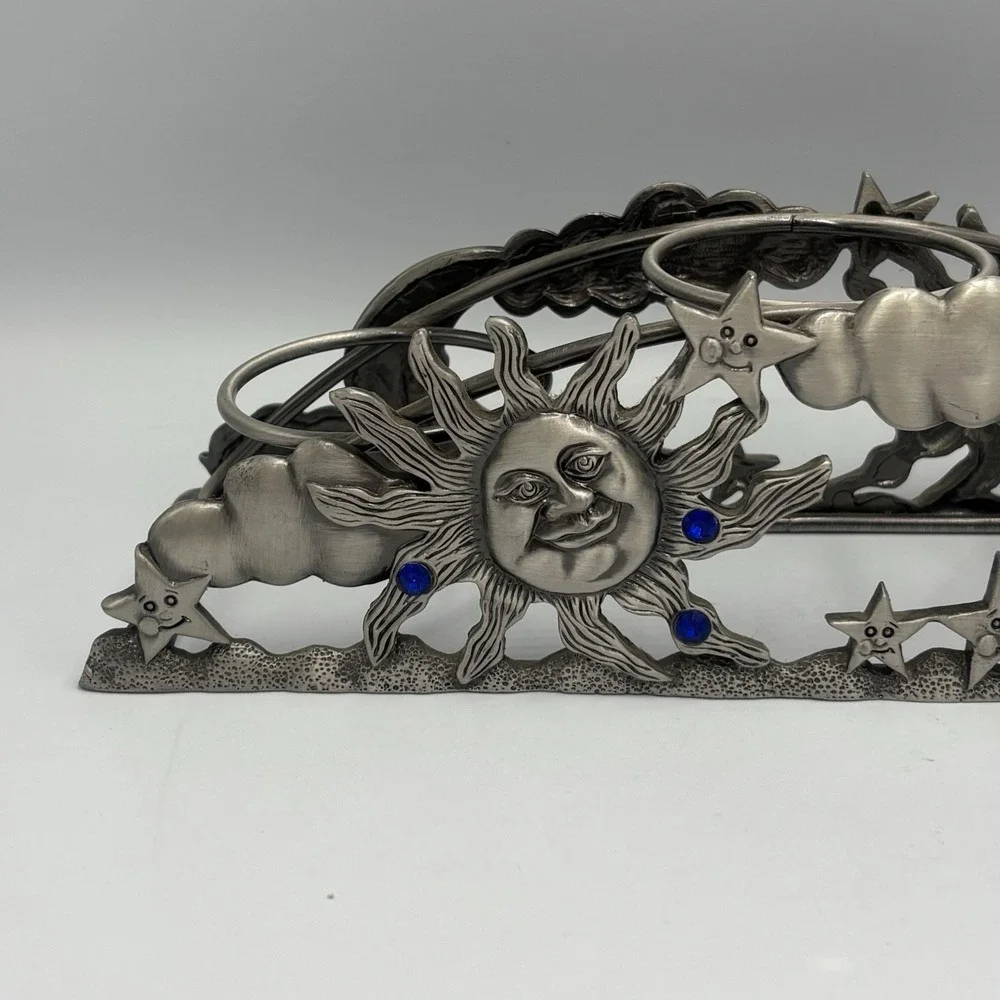 Spontiques Pewter Arch Candle Holder Votive Sun Moon Celestial Blue Rhinestone